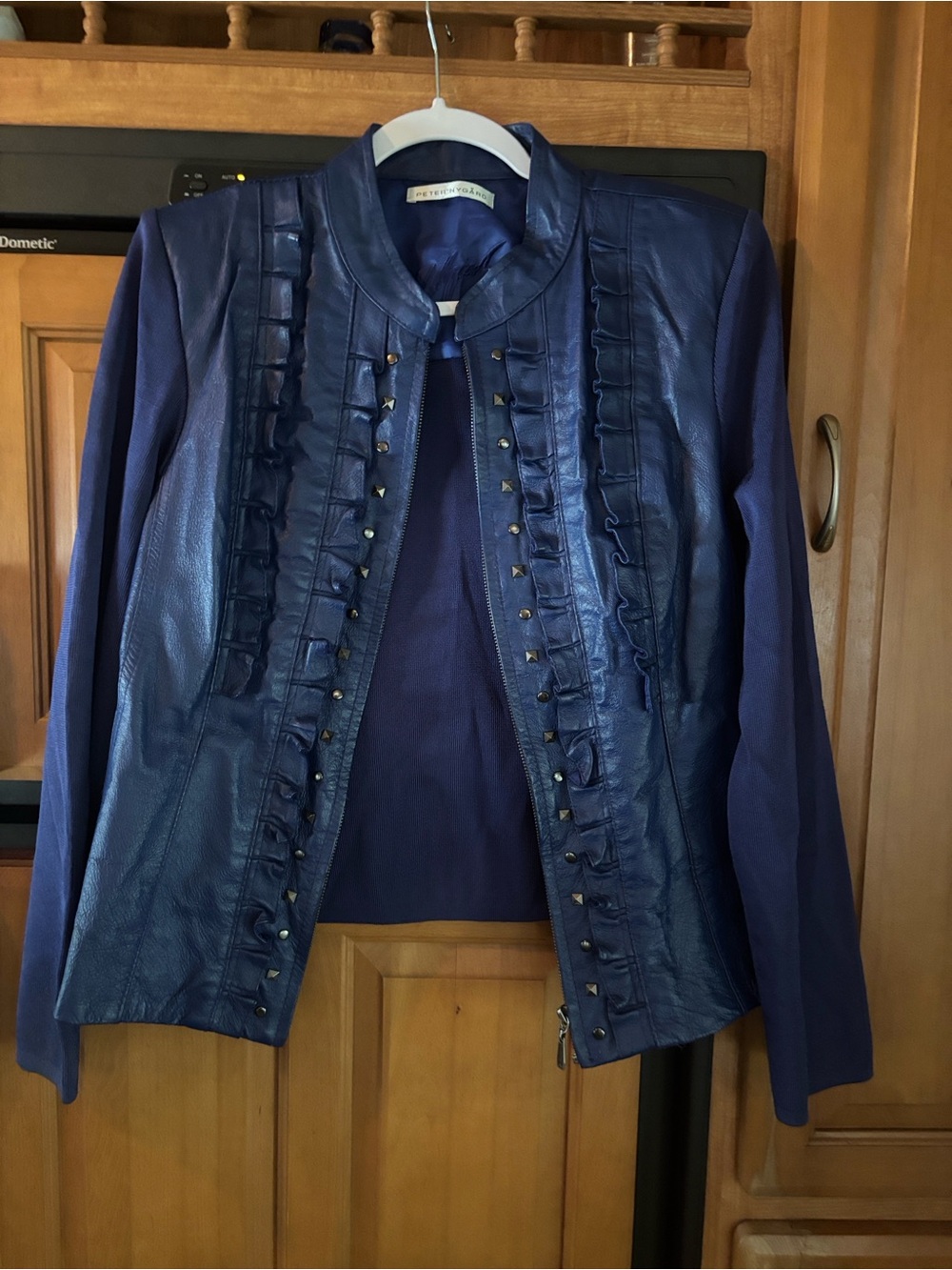 Blue genuine leather jacket